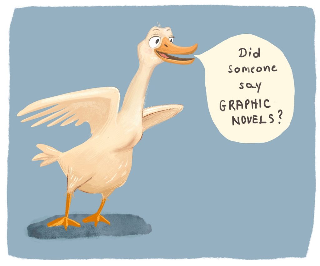 Cute goose illustrations asks: Did someone say graphic novel