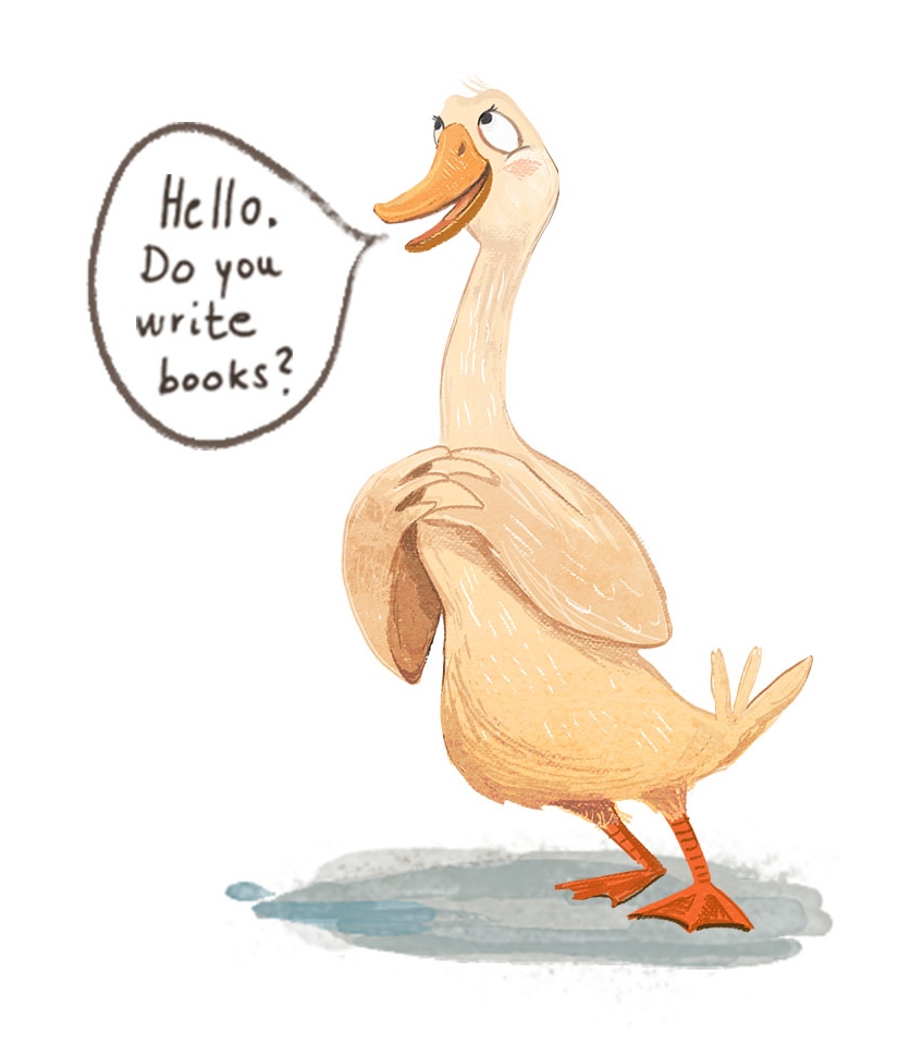 funny goose cartoon asking Do you write books?